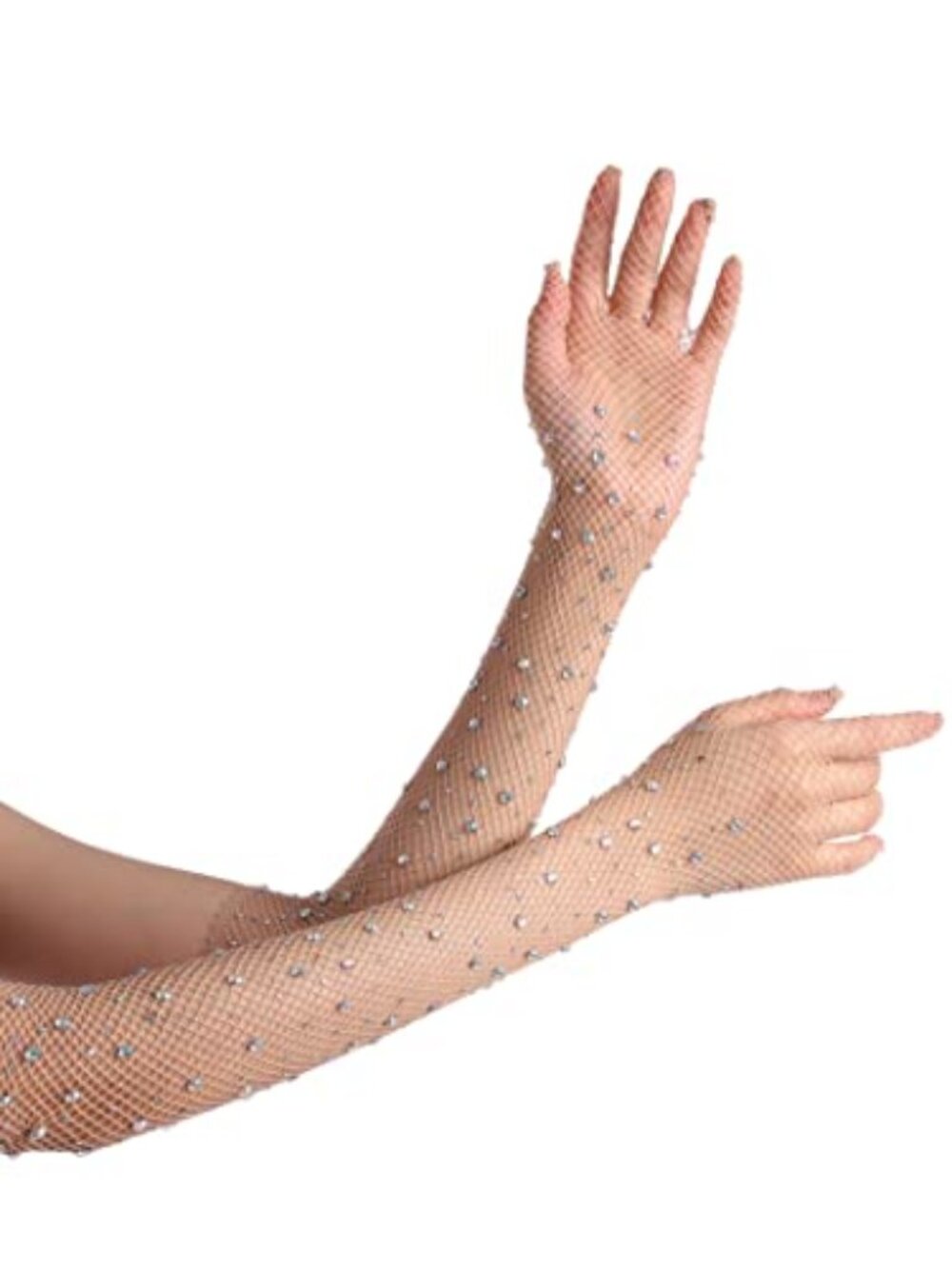 Rhinestone Gloves for Women, Sparkly Fishnet Mermaid Costume Gloves